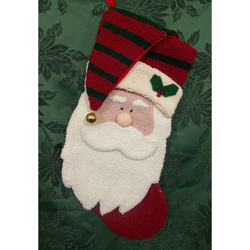 JC Penney Home Collection Santa Christmas Stocking Hook Loop 3D Rare Find